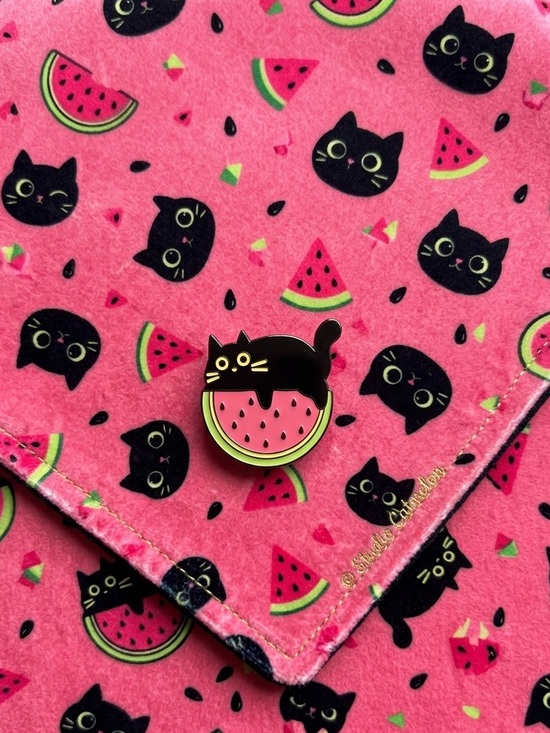 Jewelry - Watermelon & Black Cat Enamel Pin